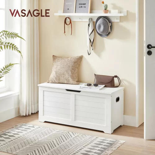 VASAGLE tároló pad fedeles matt fehér 100 x 40 x 46 cm