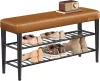 VASAGLE EKHO Karamell Barna Cipőspad Műbőr Ülőfelülettel Mid-Century Modern Stílusban