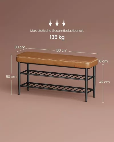 VASAGLE EKHO Karamell Barna Cipőspad Műbőr Ülőfelülettel Mid-Century Modern Stílusban