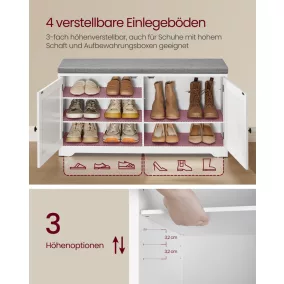 VASAGLE cipős pad tükrös fali fogas szett felhőfehér