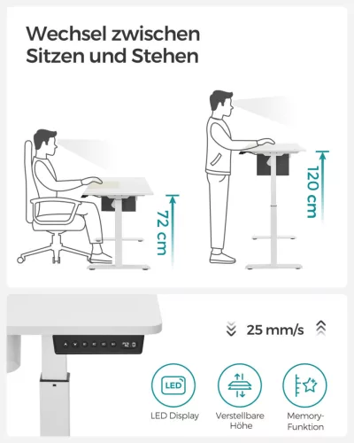 SONGMICS LSD016W01 elektromosan állítható magasságú íróasztal fehér-bézs színben memóriafunkcióval