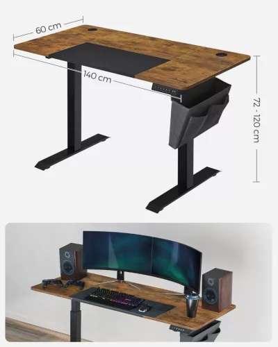 SONGMICS Állítható Magasságú Elektromos Íróasztal Vintage Barna-Fekete