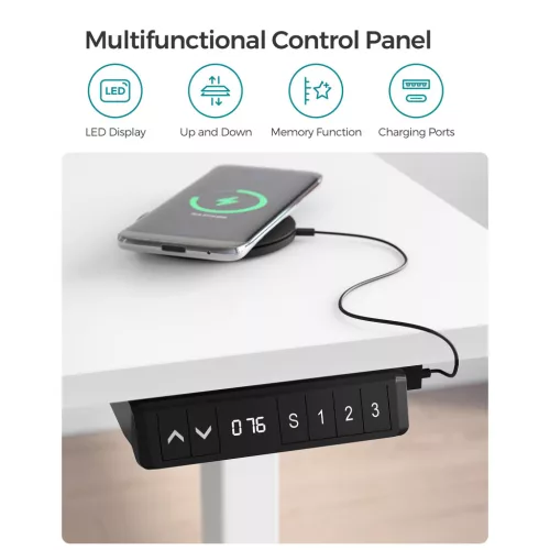 SONGMICS Állítható Magasságú Elektromos Asztalváz Acél Fehér