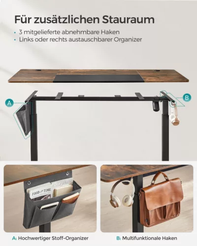 SONGMICS elektromosan állítható magasságú íróasztal 160 x 70 cm vintage barna-fekete memóriafunkcióval