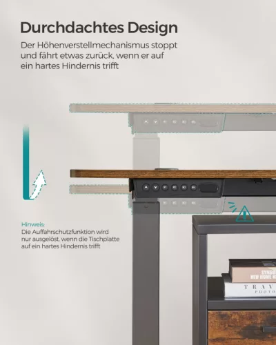 SONGMICS elektromosan állítható magasságú íróasztal 160 x 70 cm vintage barna-fekete memóriafunkcióval