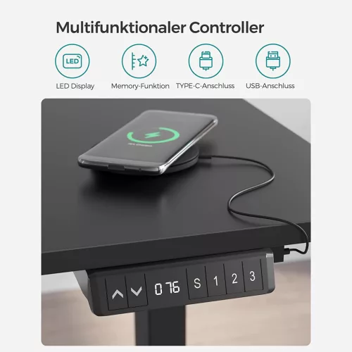 SONGMICS Elektromos Állítható Magasságú Íróasztal Memory Funkcióval Fekete