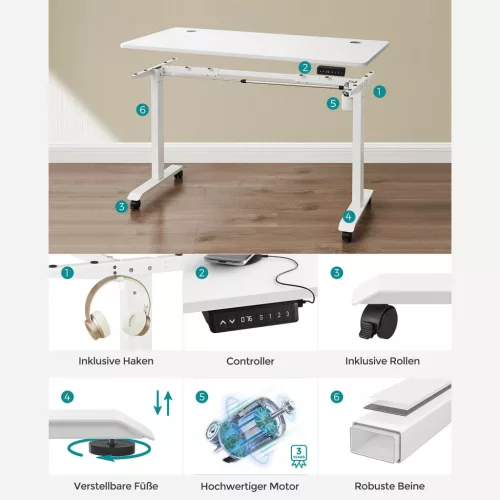 SONGMICS Állítható Magasságú Elektromos Íróasztal Fehér