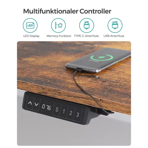 SONGMICS Állítható Magasságú Elektromos Íróasztal Vintage Barna/Fekete