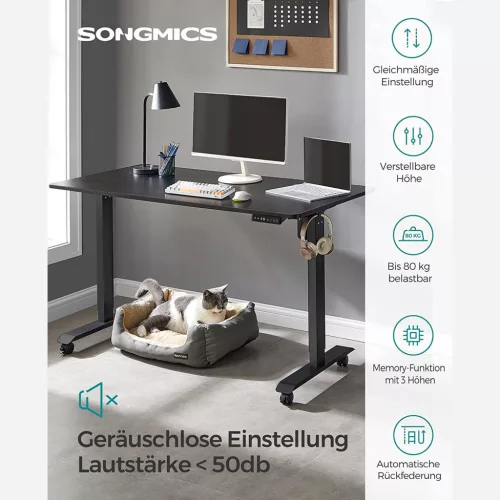 SONGMICS Állítható Magasságú Elektromos Íróasztal Memória Funkcióval Fekete