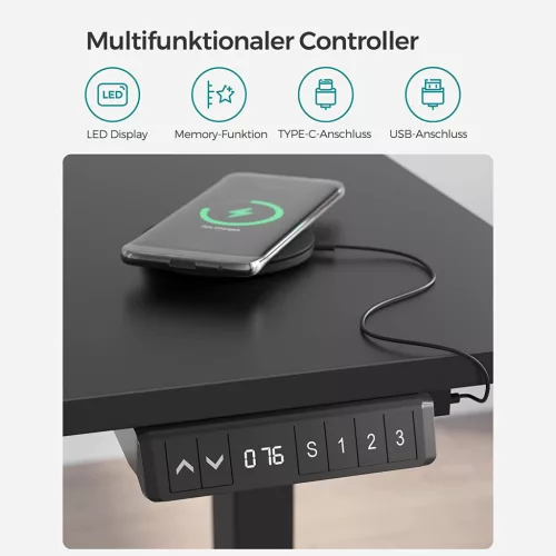 SONGMICS Állítható Magasságú Elektromos Íróasztal Memória Funkcióval Fekete