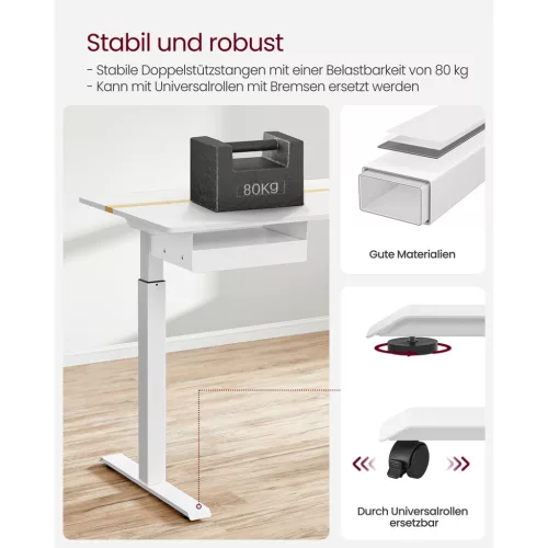 VASAGLE Smart Elektromos Állítható Magasságú Íróasztal Beépített Konnektorral Fehér