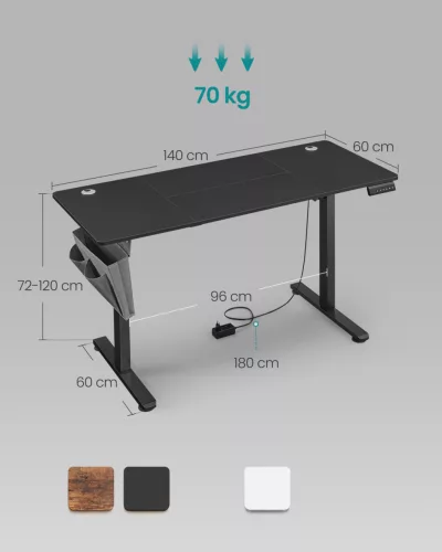 SONGMICS LSD134B01 elektromosan állítható magasságú íróasztal tintafekete memóriafunkcióval