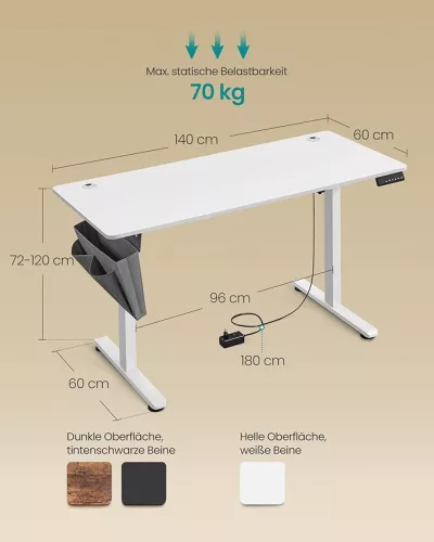 SONGMICS LSD134W01 elektromosan állítható magasságú íróasztal memóriafunkcióval felhőfehér