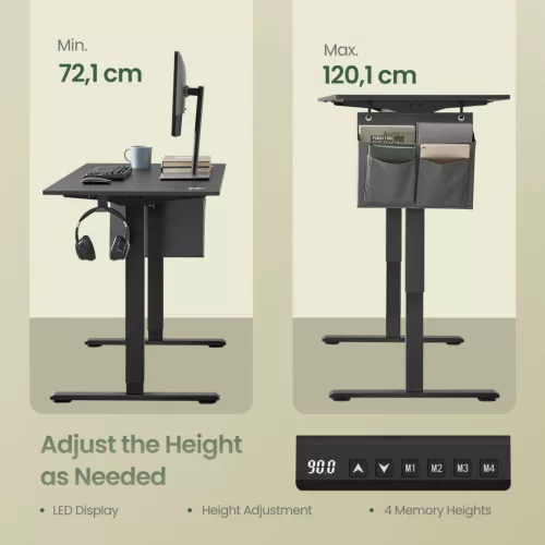 SONGMICS elektromos magasságállítható íróasztal 160,1 x 70,1 cm 4 memóriapozícióval fekete