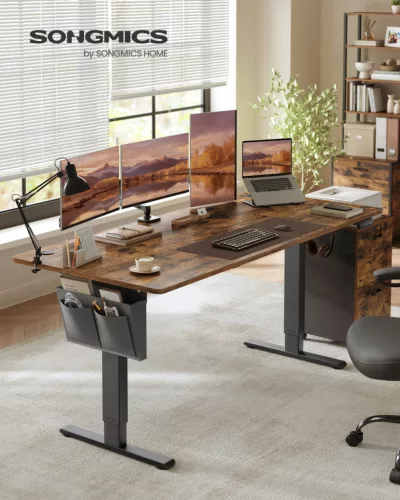 SONGMICS elektromosan állítható magasságú íróasztal 180 x 80 cm vintage barna memóriafunkcióval