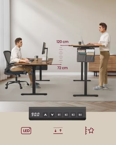 SONGMICS elektromosan állítható magasságú íróasztal 180 x 80 cm vintage barna memóriafunkcióval