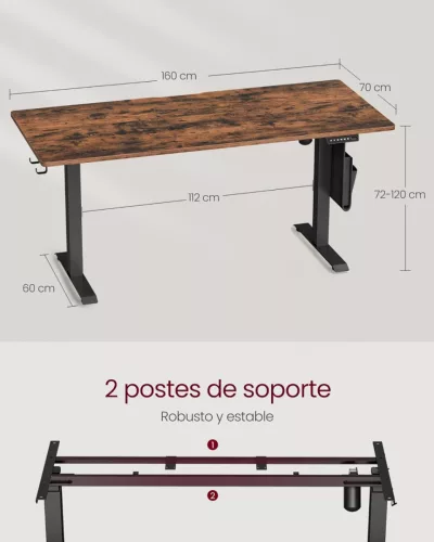 VASAGLE LSD176X01 elektromosan állítható magasságú íróasztal forgácslap acél Oxford szövet vintage barna 160 cm