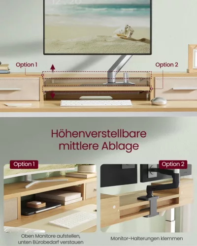 VASAGLE Smart Elektromos Állítható Magasságú Íróasztal Monitortartóval Szalmasárga