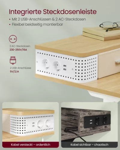 VASAGLE Smart Elektromos Állítható Magasságú Íróasztal Monitortartóval Szalmasárga