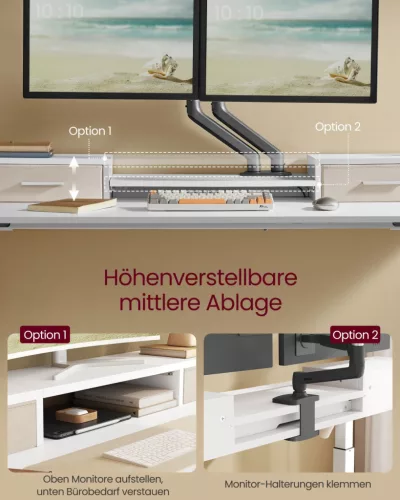 VASAGLE Smart Elektromos Állítható Magasságú Íróasztal Monitortartóval Felhőfehér