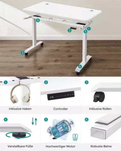 SONGMICS Állítható Magasságú Íróasztal Fehér Elektromos