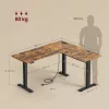 VASAGLE LSD264K01 elektromosan állítható magasságú L-alakú sarokíróasztal 140 x 160 cm elosztóval 2 magasság memória funkcióval rusztikus barna és tintafekete