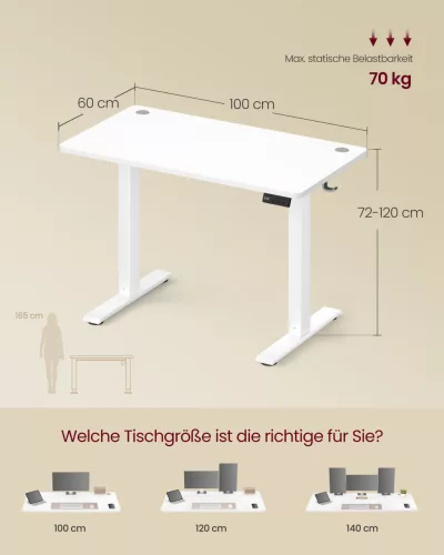 VASAGLE LSD310WZ03 elektromosan állítható magasságú álló asztal memóriafunkcióval 100 x 60 cm felhőfehér