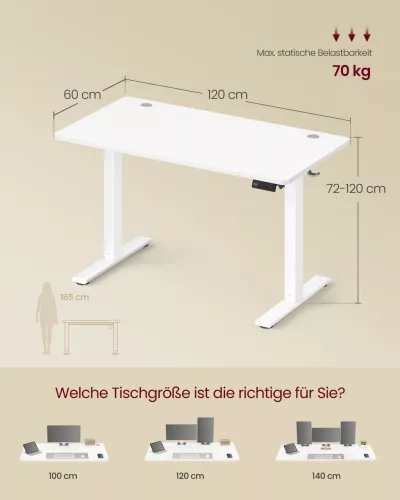 VASAGLE LSD312WZ03 elektromosan állítható magasságú álló asztal memóriafunkcióval 120 x 60 cm felhőfehér