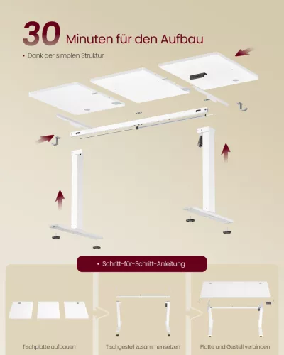 VASAGLE LSD314WZ03 elektromosan állítható magasságú íróasztal felhőfehér 140 x 60 cm