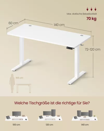 VASAGLE LSD314WZ03 elektromosan állítható magasságú íróasztal felhőfehér 140 x 60 cm