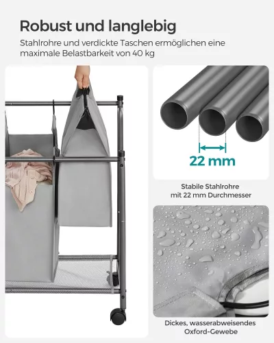 SONGMICS Gurulós Szennyestartó Rendező 4 Kivehető Zsákkal Szürke