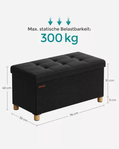 SONGMICS Tárolópad Ülőke Összecsukható Tárolódoboz Fekete Vászon