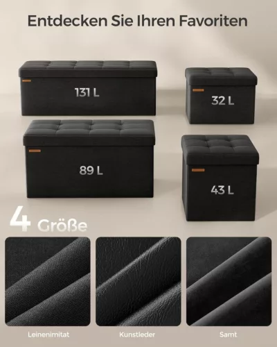 SONGMICS LSF077B01 Tárolós Ülőpad Fekete Műbőr Összecsukható