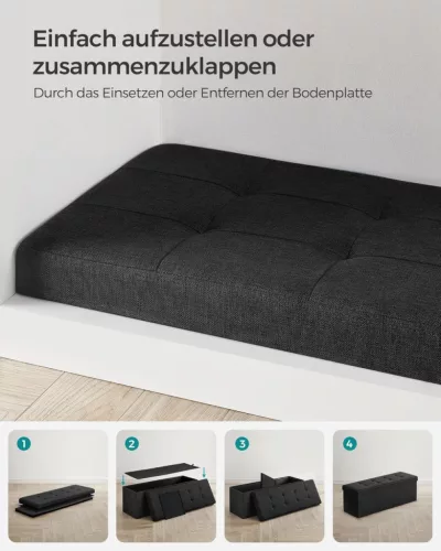 SONGMICS LSF077B01 Tárolós Ülőpad Fekete Műbőr Összecsukható