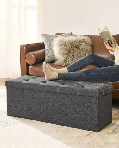 SONGMICS összecsukható tároló ülőpad 110 x 38 x 38 cm műlen sötétszürke