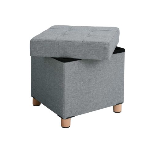 SONGMICS Tárolós Ülőke Chesterfield Stílusú Világosszürke Párnázott Összecsukható