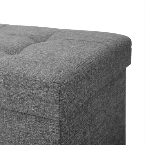 SONGMICS Chesterfield Tárolópad Sötétszürke Len Ülőke Fa Lábakkal
