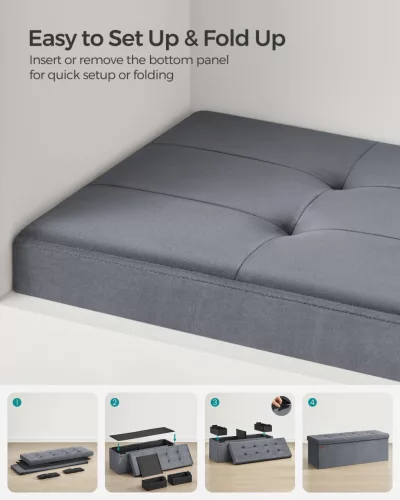 SONGMICS Összecsukható Tároló Ülőpad Bársony Palaszürke 110 cm