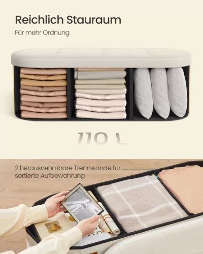 SONGMICS LSF297LH01 tároló puff bársony krémfehér 110 L