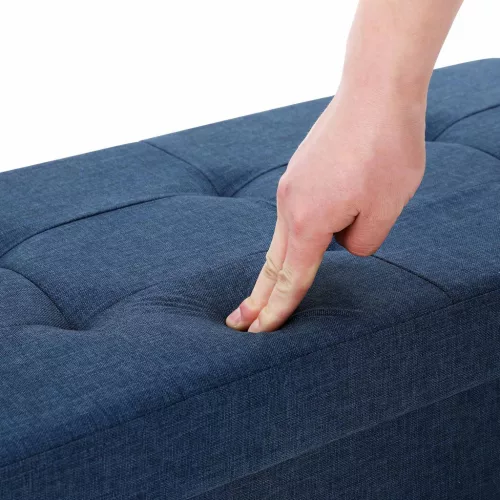 SONGMICS Chesterfield Tárolópad Összecsukható Ülőke Sötétkék Len 80L