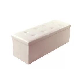   SONGMICS Nagy Méretű Tárolós Ülőpad 110 cm Bézs PU Bőr Összecsukható