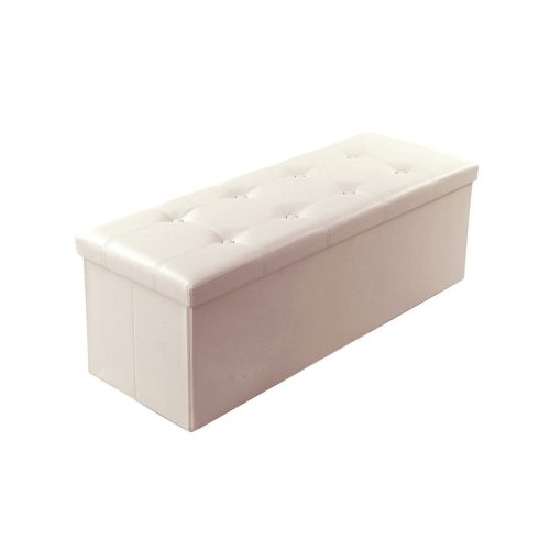SONGMICS Nagy Méretű Tárolós Ülőpad 110 cm Bézs PU Bőr Összecsukható