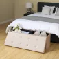   SONGMICS Nagy Méretű Tárolós Ülőpad 110 cm Bézs PU Bőr Összecsukható