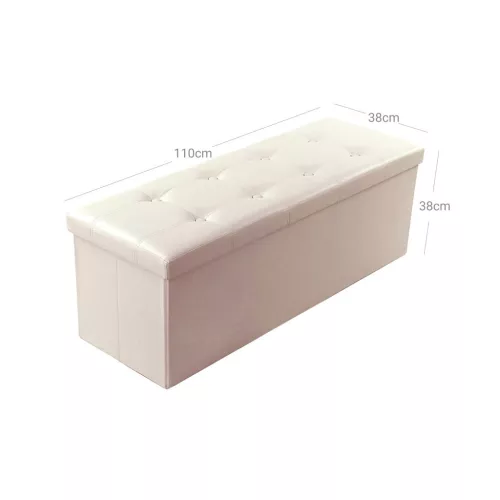 SONGMICS Nagy Méretű Tárolós Ülőpad 110 cm Bézs PU Bőr Összecsukható