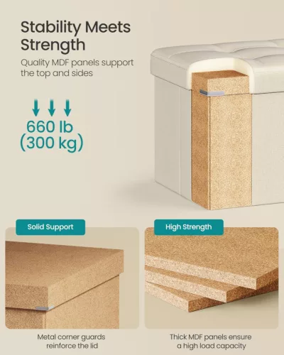 SONGMICS MAZIE Összecsukható Tárolópad 110 cm Krémfehér