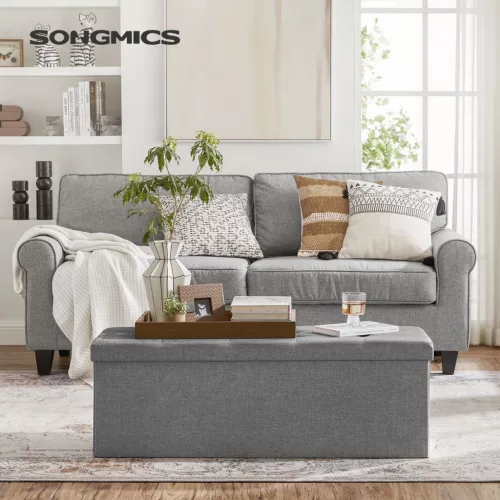 SONGMICS Chesterfield Összecsukható Tárolós Ülőpad Világosszürke