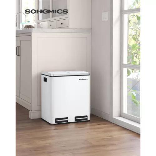 SONGMICS 2 x 15 literes pedálos szemeteskuka acél fehér szelektív hulladékgyűjtő