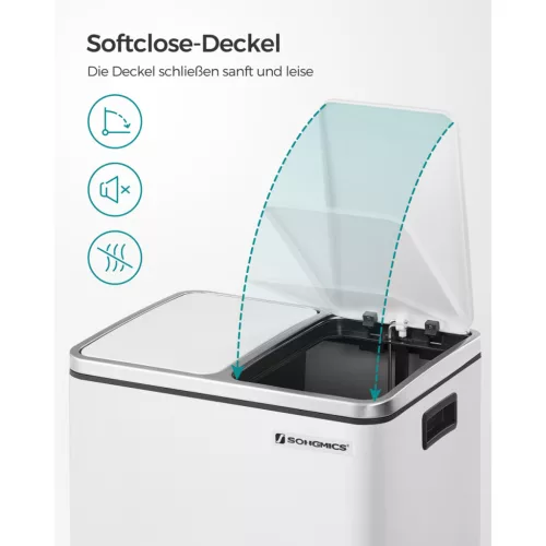 SONGMICS 2 x 15 literes pedálos szemeteskuka acél fehér szelektív hulladékgyűjtő