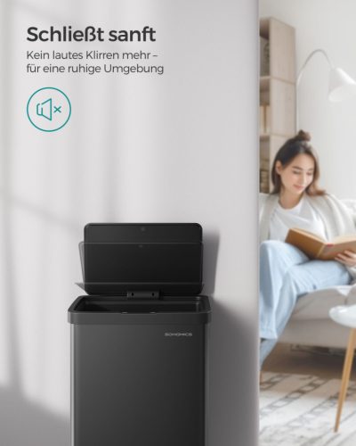 SONGMICS Szenzoros Szemetes 68L Automata Acél Konyhai Hulladékgyűjtő Tintafekete