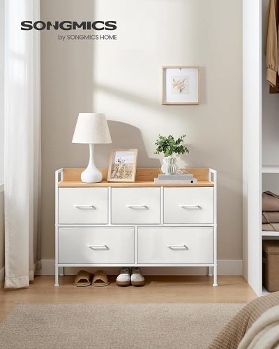 SONGMICS Modern Textil Fiókos Szekrény Fehér-Tölgy